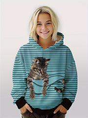 Girls Boys Cat Graphic Long Sleeve Hoodies Pullover Spring Fall