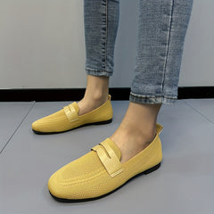 Women's Knitted Slip On Flat Shoes Square Toe Casual Walking Flats