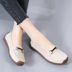 Metal Decor Flat Shoes Solid Non Slip Round Toe Loafers