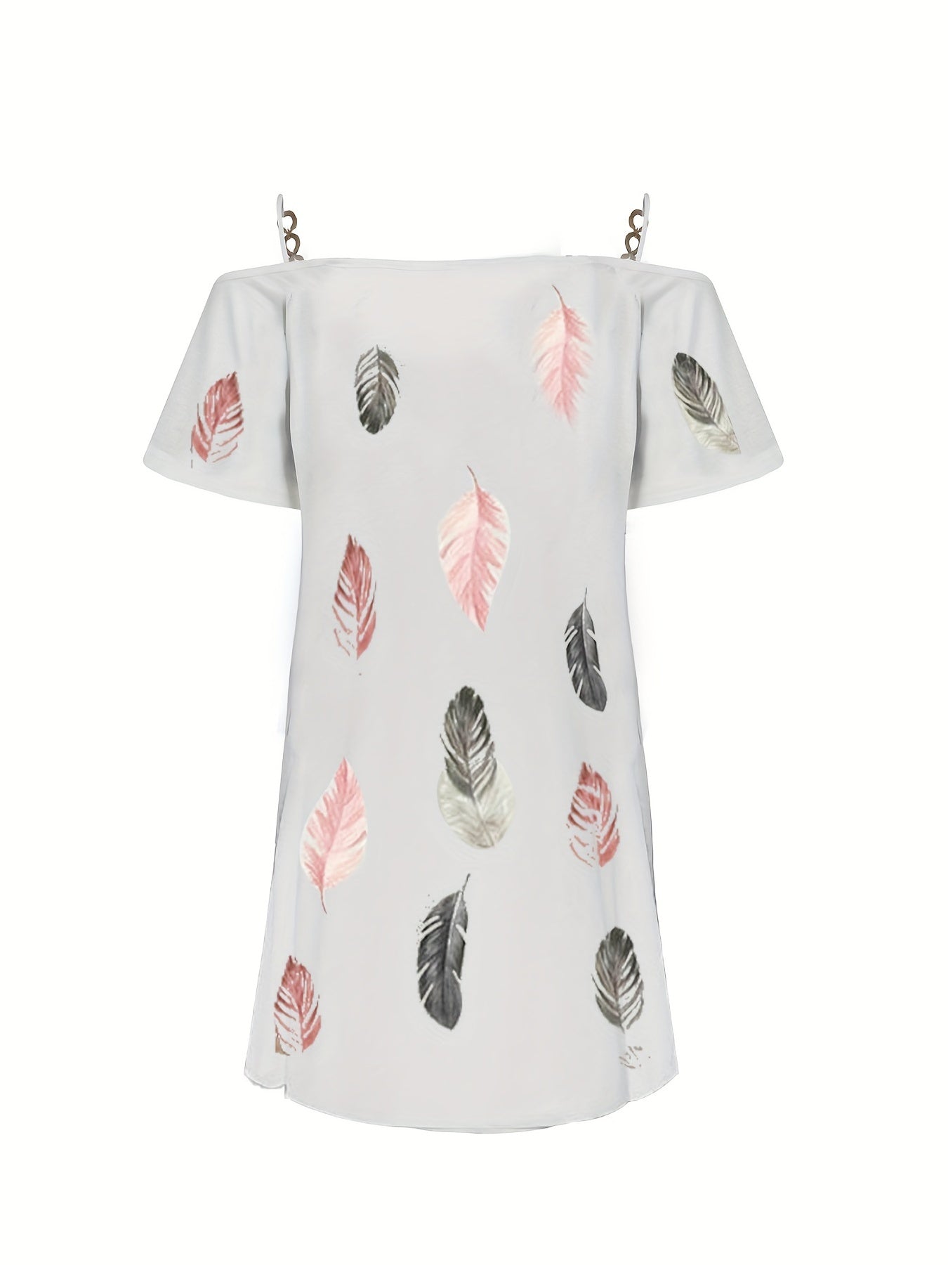 Feather Print Cold Shoulder Dress