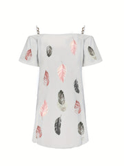 Feather Print Cold Shoulder Dress