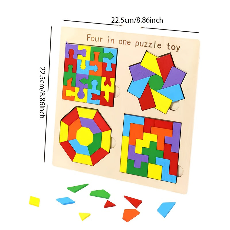 Wooden Brain Teaser Puzzle Set - Colorful Shapes Toy