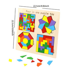 Wooden Brain Teaser Puzzle Set - Colorful Shapes Toy