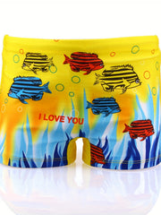 Boys Cartoon Fish Swim Trunks for Beach Vacation