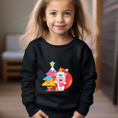 Christmas Unicorn & Tree Print Girls Sweatshirt Long Sleeve Crew Neck Tops