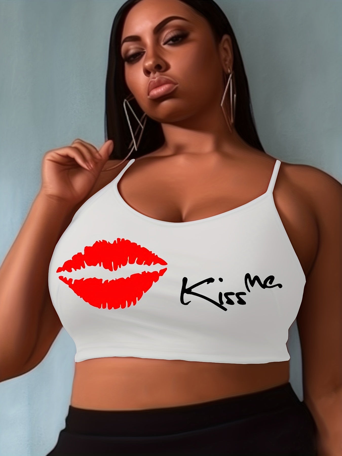 Plus Size Letter Print Wireless Bandeau Cami Crop Top