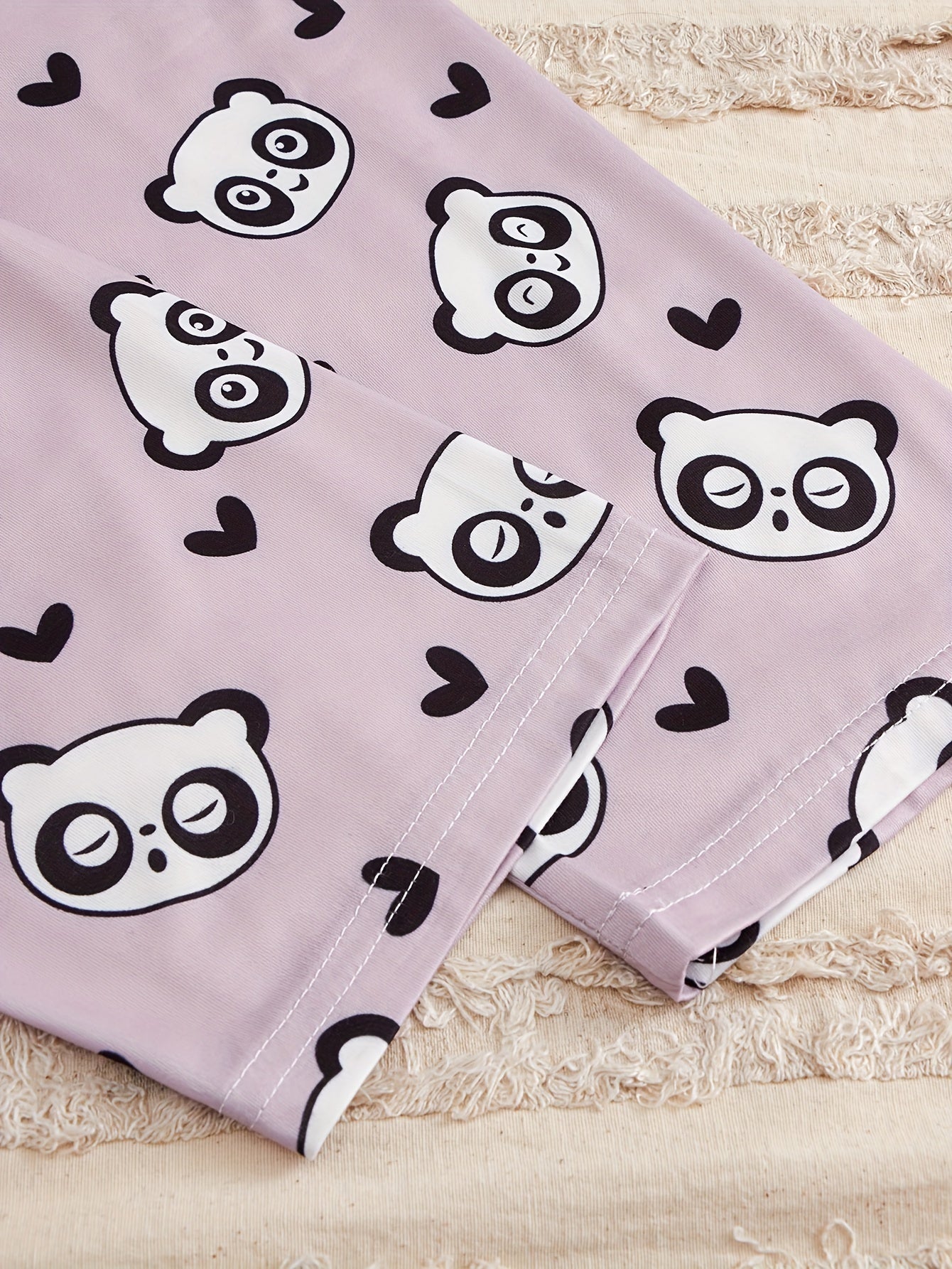 Cartoon Panda Print Pajama Set Short Sleeve Crew Neck Top & Shorts