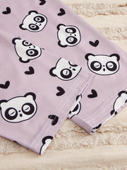 Cartoon Panda Print Pajama Set Short Sleeve Crew Neck Top & Shorts