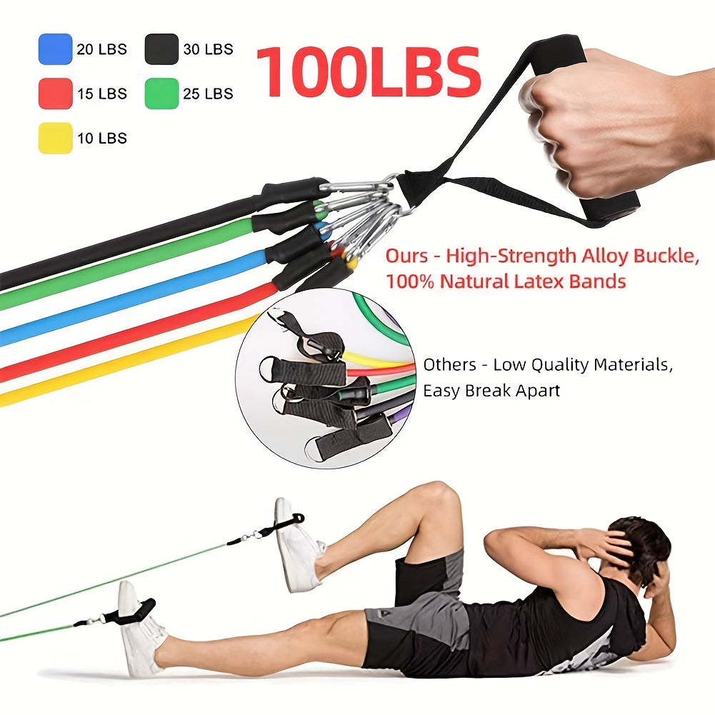 11pcs TPE Yoga Tension Rope Set Fitness Elastic Stretcher Universal