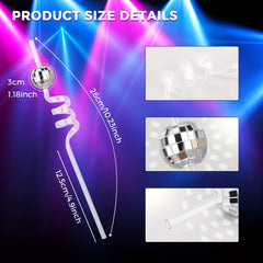 12 Reusable Disco Ball Straws for Party Decorations and Home Bar Use