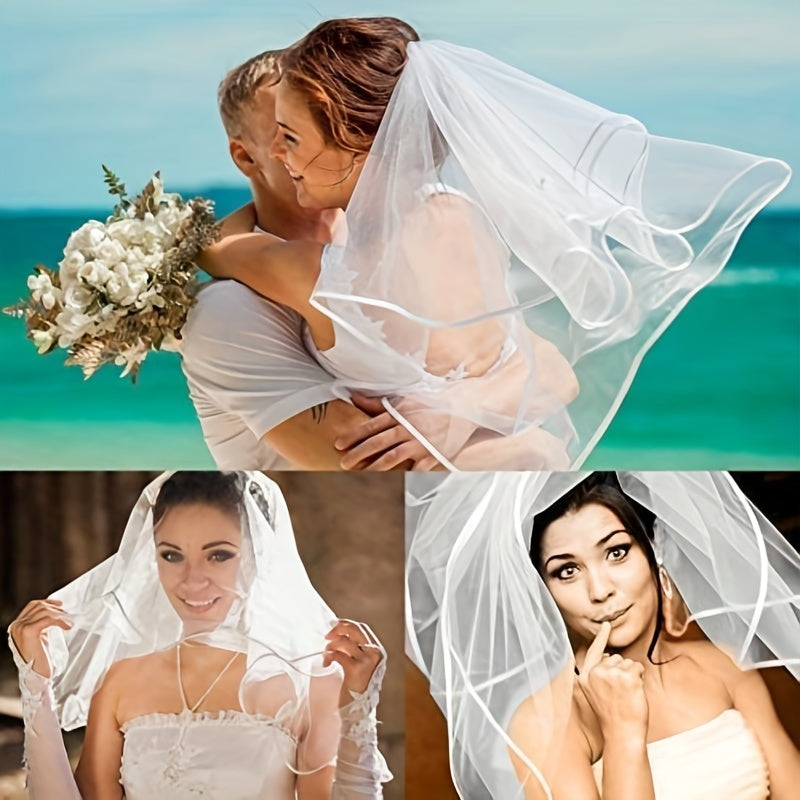 Bridal Veil Women's Short Wedding Veil Ribbon Edge With Comb