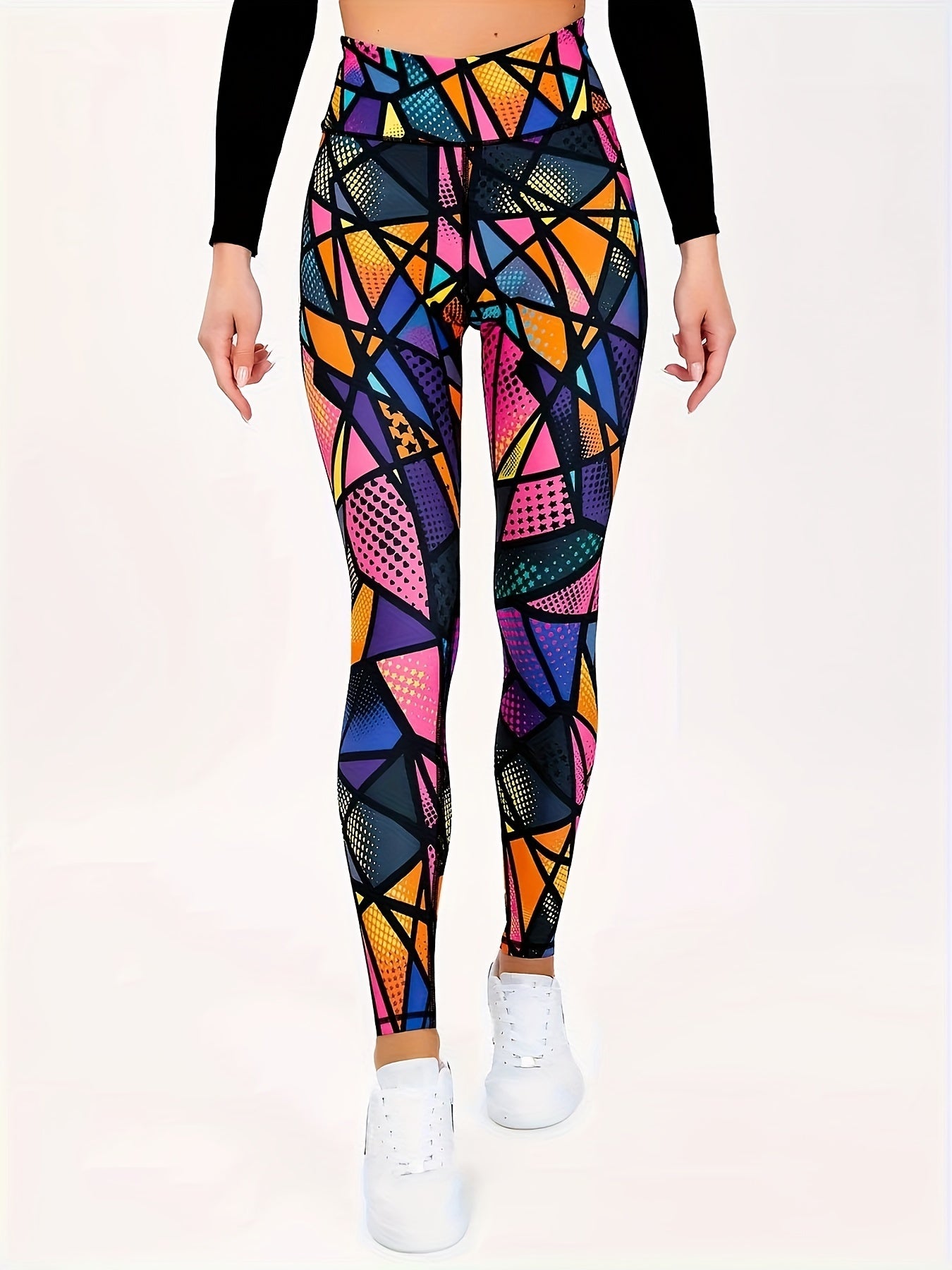 Geometric Print Yoga Pants Slim Fit High Waist Leggings