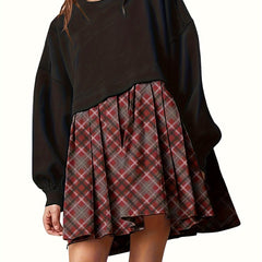 Colorblock Plaid Print Long Sleeve Dress