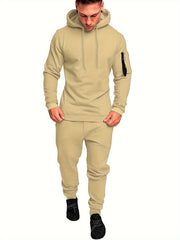 2pcs Men's Running Outfits Hooded Stretch Tops With Pants