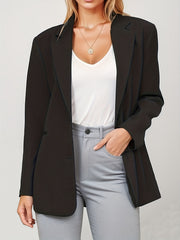 Button Front Notched Collar Blazer Long Sleeve Women's Clothing