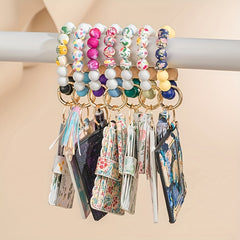Multicolor Rainbow Leaf Starry Sky Silicone Keychain