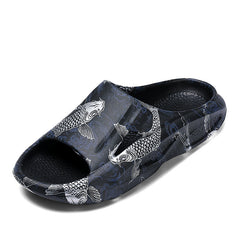 Men's Fish Print Cloud Slides Slippers Lightweight Non Slip Shoes