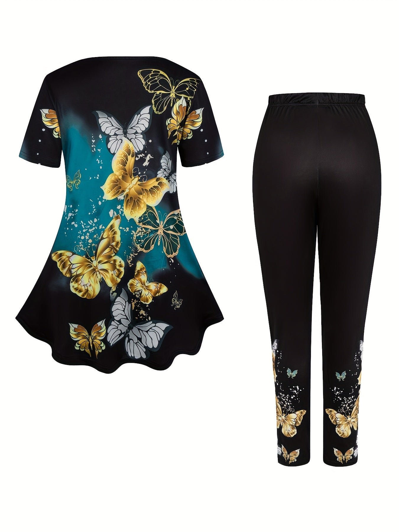 Butterfly Print Ombre Tunic Top & Leggings Set