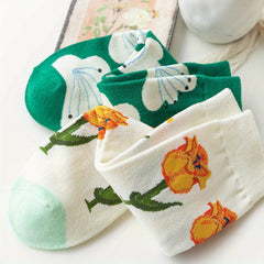 Floral Print Socks Women's Stockings, 2 Pairs