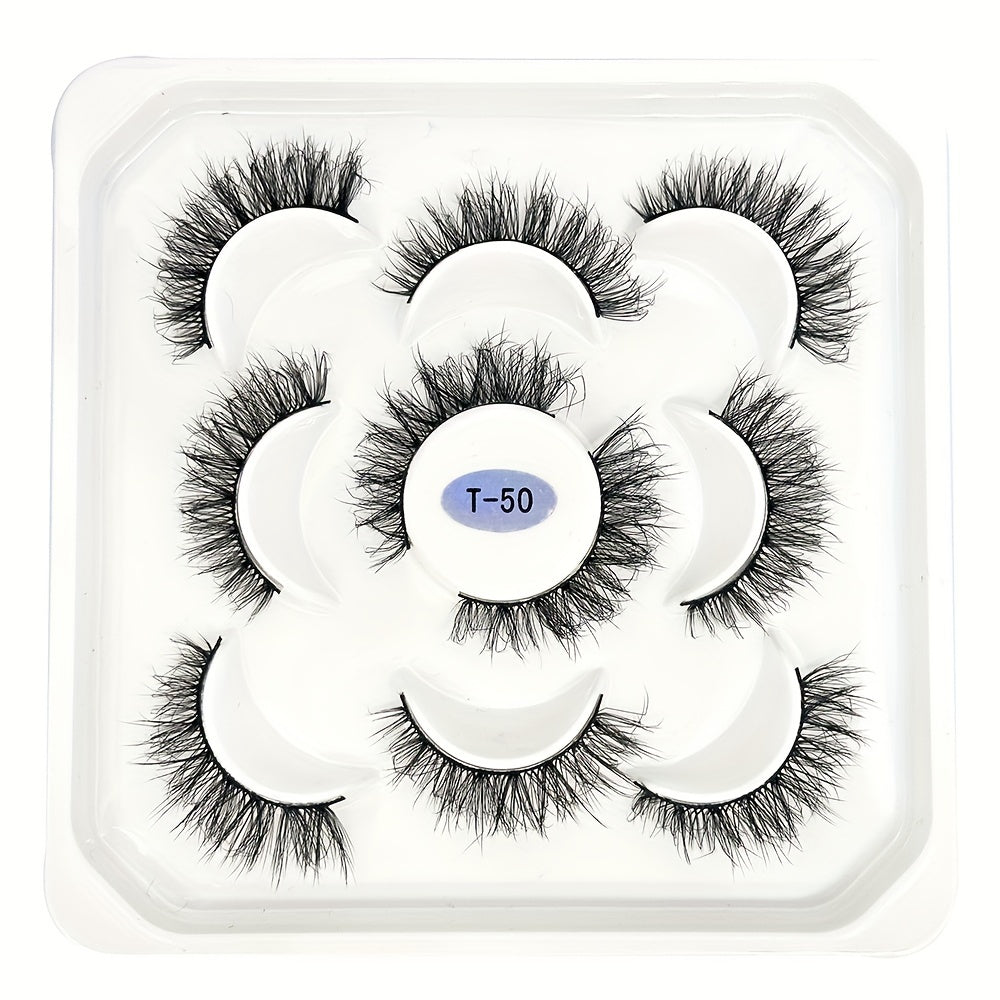 5 Pairs Fluffy Natural False Eyelashes Messy Faux Mink Extensions