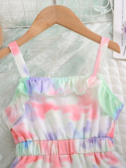 Toddler Girls Tie Dye Ruffle Trim Cami Romper