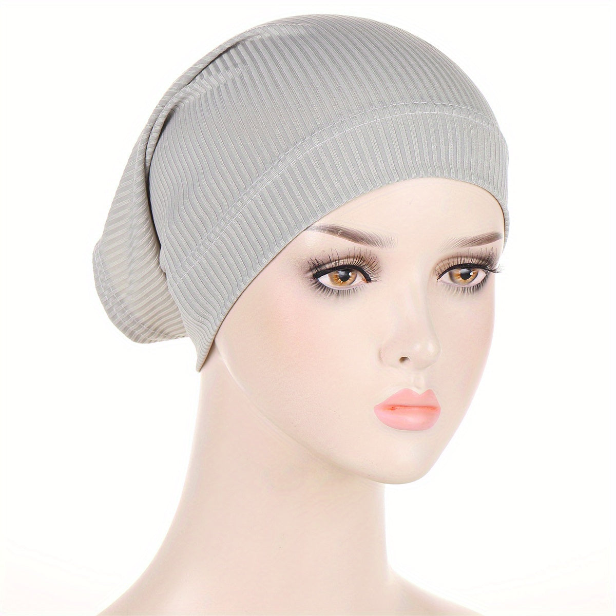 Solid Striped Inner Hijab Hat Soft Elastic Knit Beanie Women Turban