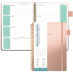Undated Planner 12 Month Weekly Monthly Hardcover Faux Leather Spiral Bound