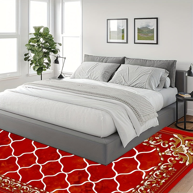 Modern Geometric Faux Cashmere Area Rug Vintage Red Soft Fluffy Living Room