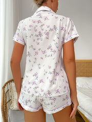 Floral Print Pajamas Set Short Sleeve Top & Shorts Women's Sleepwear