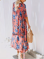 Plant Graphic Cover Up Shirt Loose Fit Non Stretch Beachwear Kimono