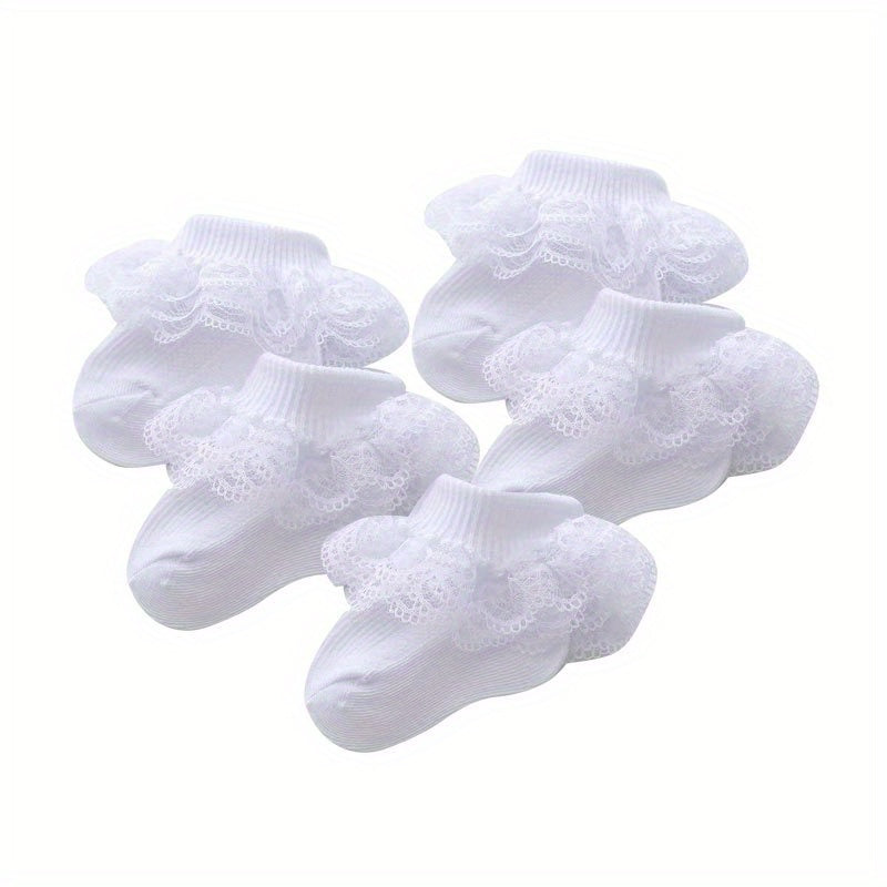 5pairs Baby Girls Lace Ruffle Socks Mesh Breathable Princess Socks