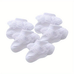 5pairs Baby Girls Lace Ruffle Socks Mesh Breathable Princess Socks