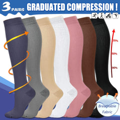 3 Pairs Knee High Compression Socks 15-20 mmHg Circulation for Women & Men