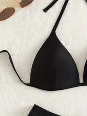 V Neck Bikini Sets Tie Back Backless High Cut Two Pieces Swimsuit