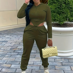 Casual Two-piece Set Zip Hoodie & Jogger Pants Outfit Women's Clothes