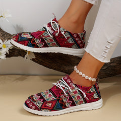 Women's Tribal Flat Loafers Slip On Canvas Shoes Casual Low Top Walking Shoes