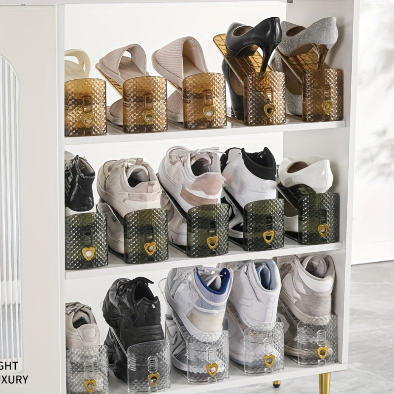Adjustable Plastic Shoe Rack Double Layer Shoe Stacker Space Saving