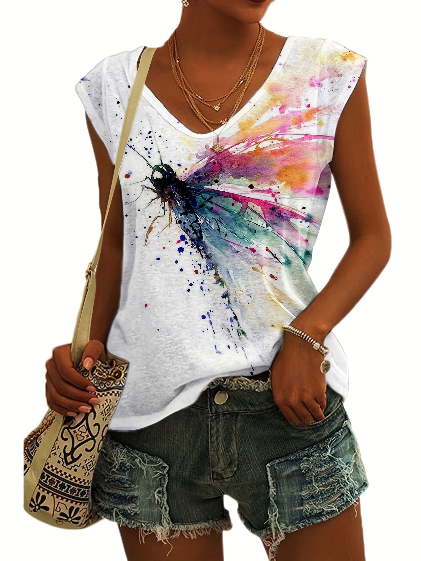 Floral Print V-Neck Tank Top for Women