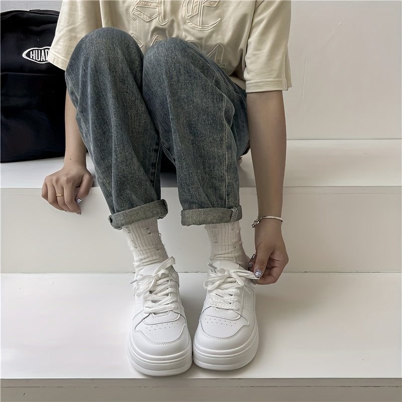 Women's Platform Skate Shoes Round Toe Lace Up Low Top Sneakers