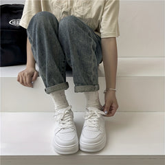 Women's Platform Skate Shoes Round Toe Lace Up Low Top Sneakers