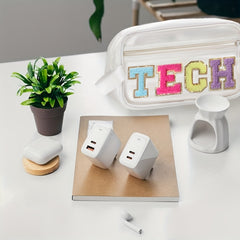 Preppy Chenille Letter Patch Clear Makeup Bag for Travel School Office