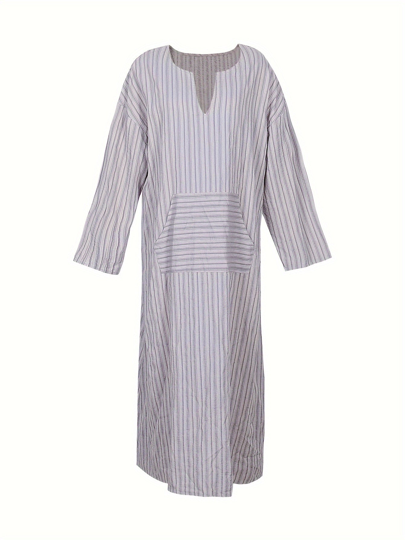 Stripe Print Loose Fit Maxi Dress with Pockets