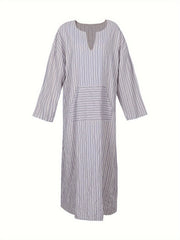 Stripe Print Loose Fit Maxi Dress with Pockets