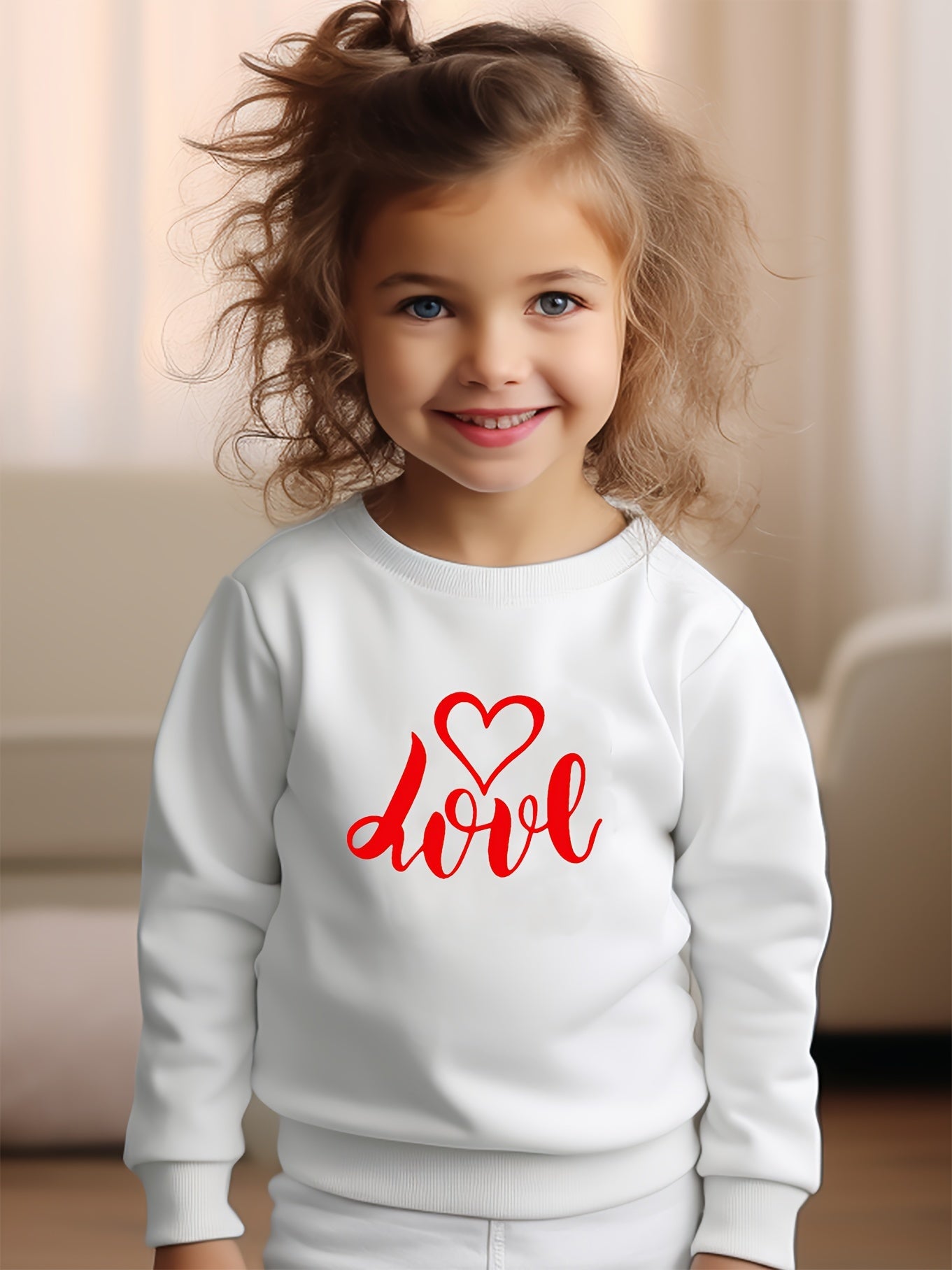 Girls Love Pattern Crew Neck Long Sleeve Sweatshirt For Spring Fall