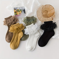 Baby Girls Lace Brim Cotton Socks for Autumn & Winter