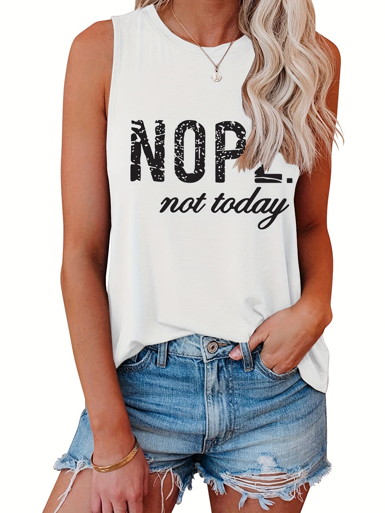 Not Today Print Tank Top Casual Crew Neck Summer Sleeveless Top