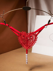 Floral Embroidery Thongs See Through Pearl Massage Panties