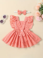 Baby Girls Flutter Sleeve Pleated Dress Summer Flower Letter Graphic Dress