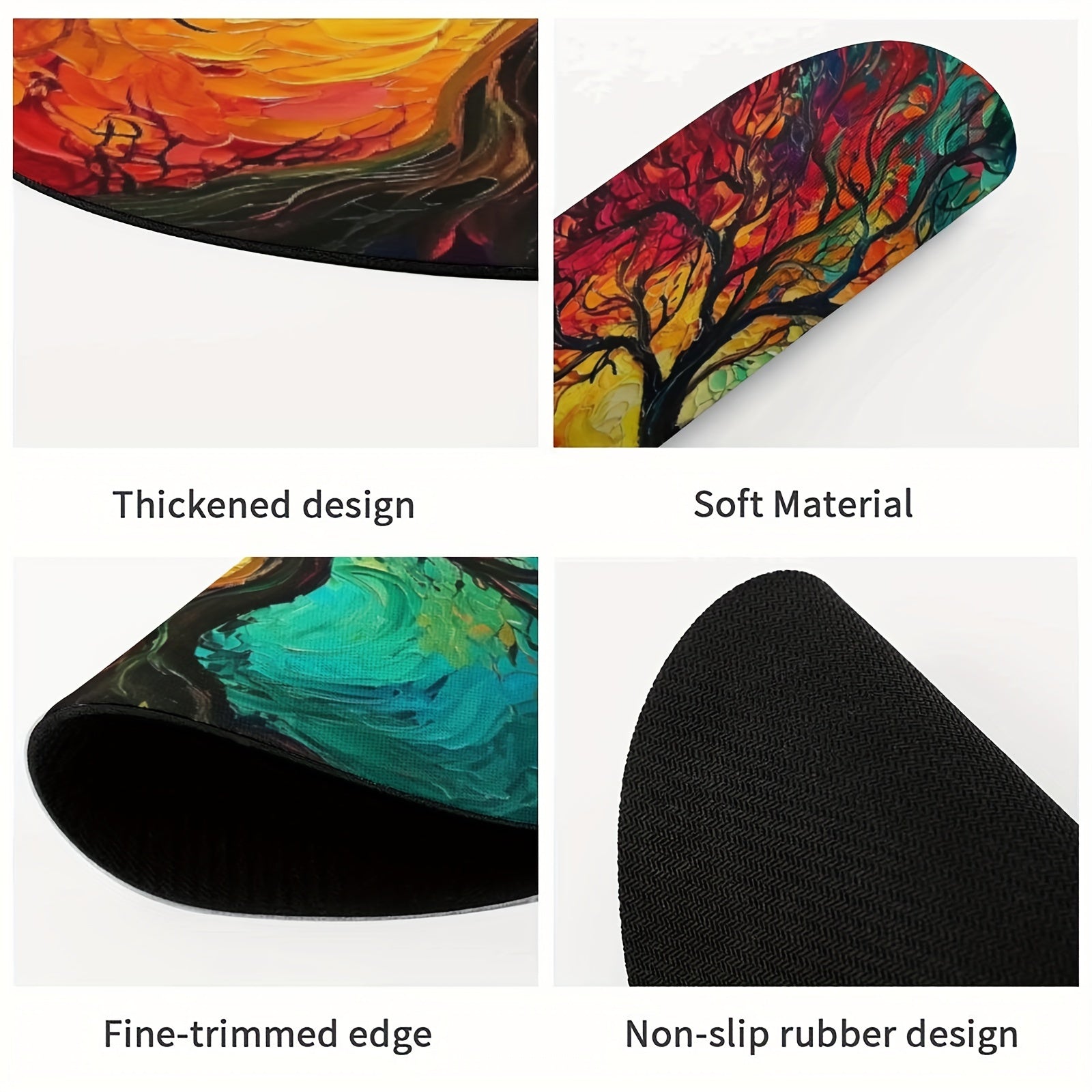 Colorful Tree Pattern Round Mouse Pad Non-slip Rubber Base