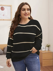 Striped Round Neck Sweater High Stretch
